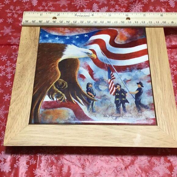 911 framed tile trivet by D Morgen - Picture 1 of 4